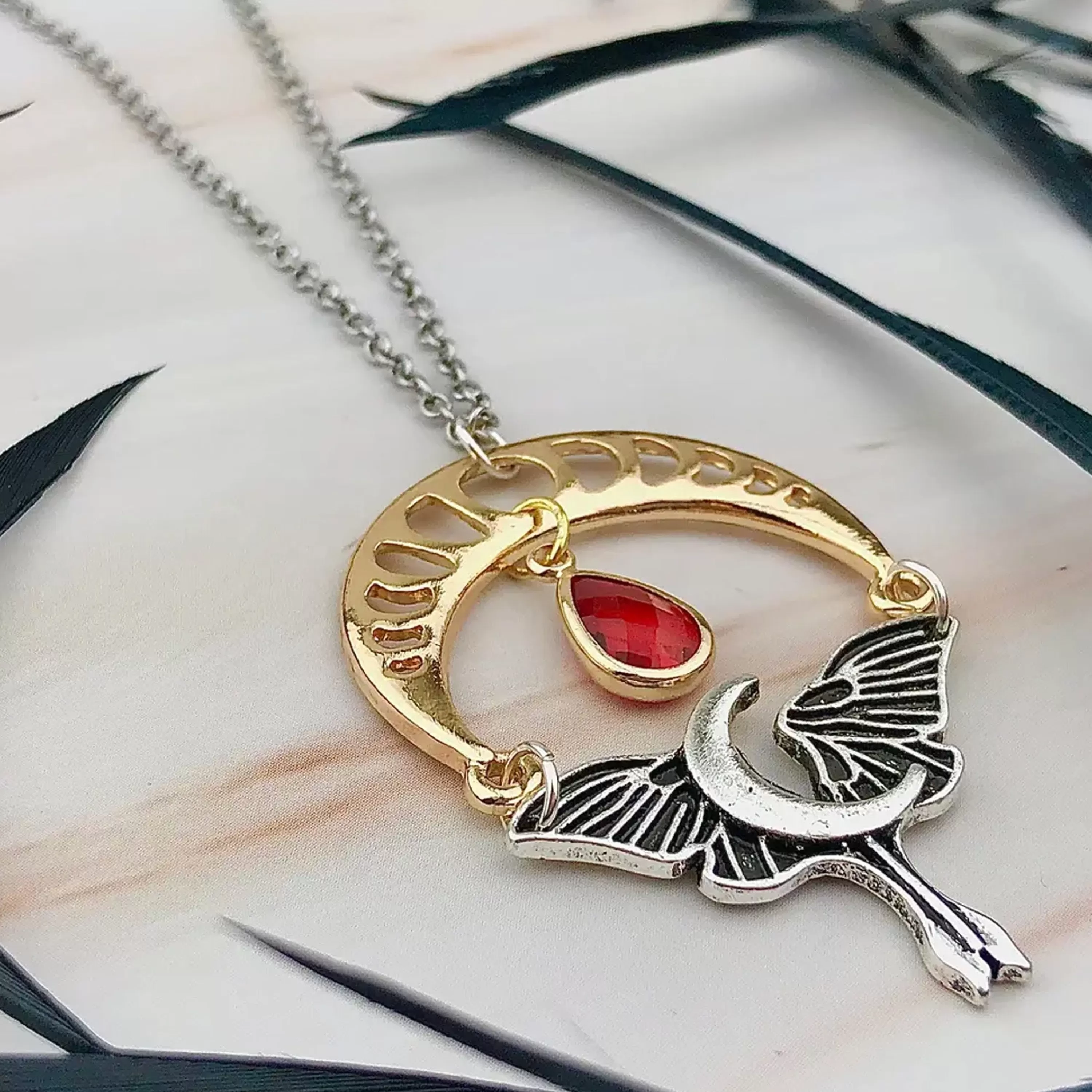 Cheap SpotLight Jewelry Teardrop Moon Phase Necklace Red