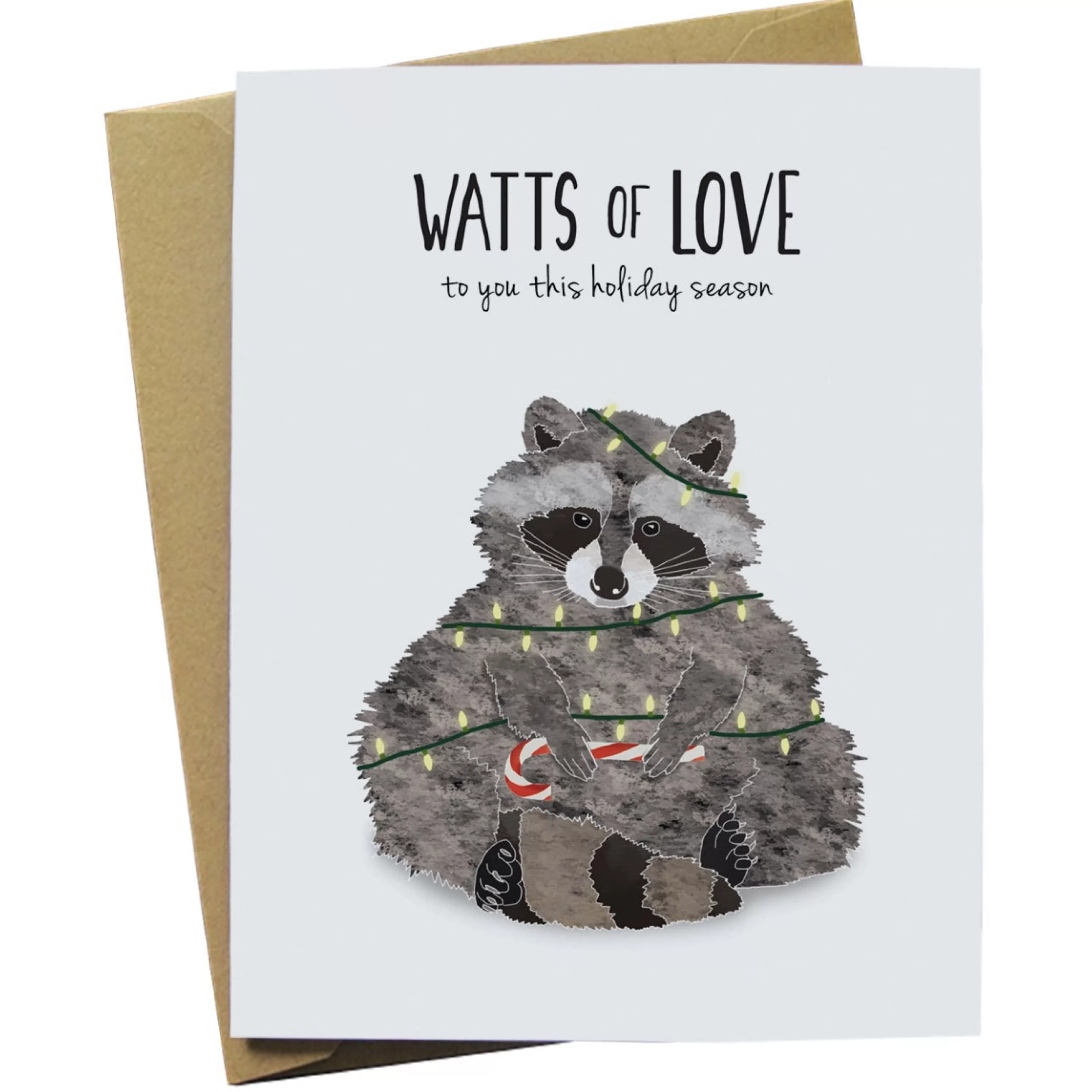 Paper Wolf Design Watts Of Love Raccoon Holiday Card