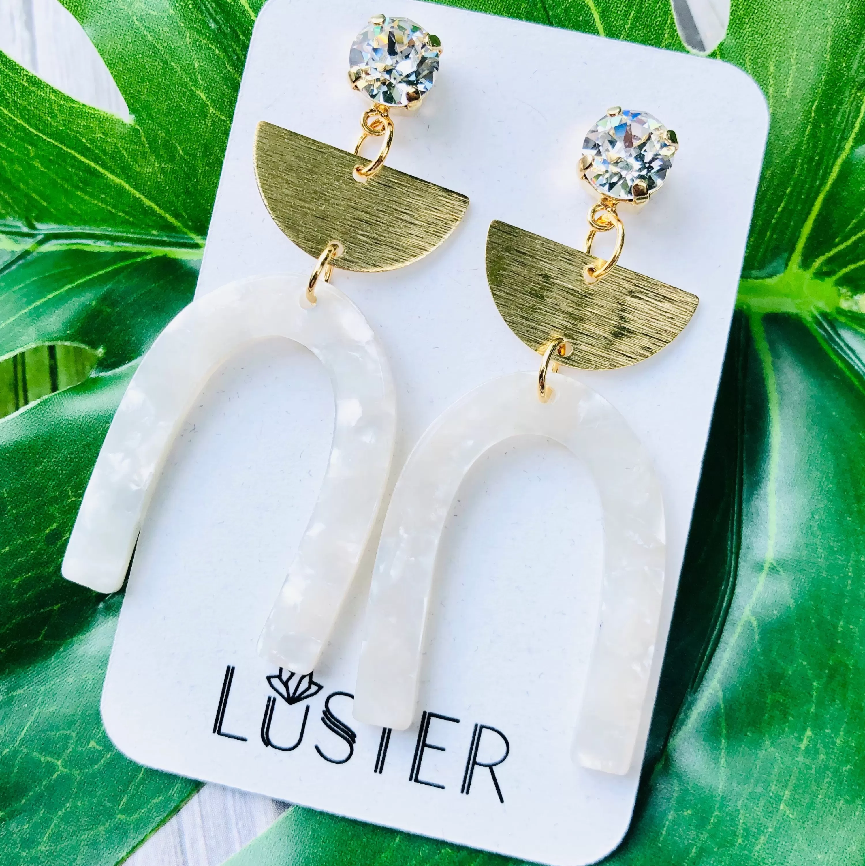 Fashion Luster White U-Drop Lightweight Statement Earrings