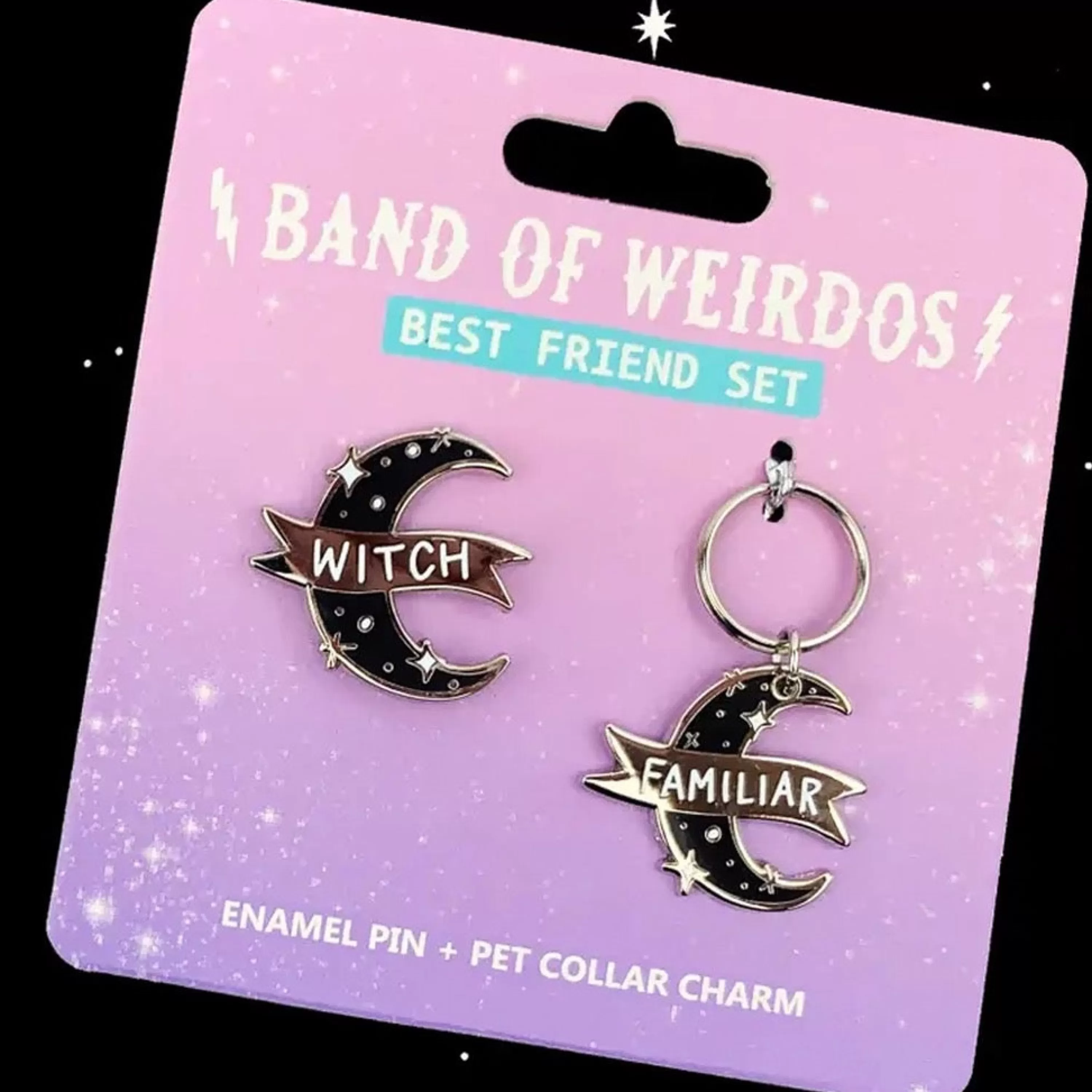 Online Band of Weirdos Witch & Familiar Enamel Pin + Pet Collar Charm