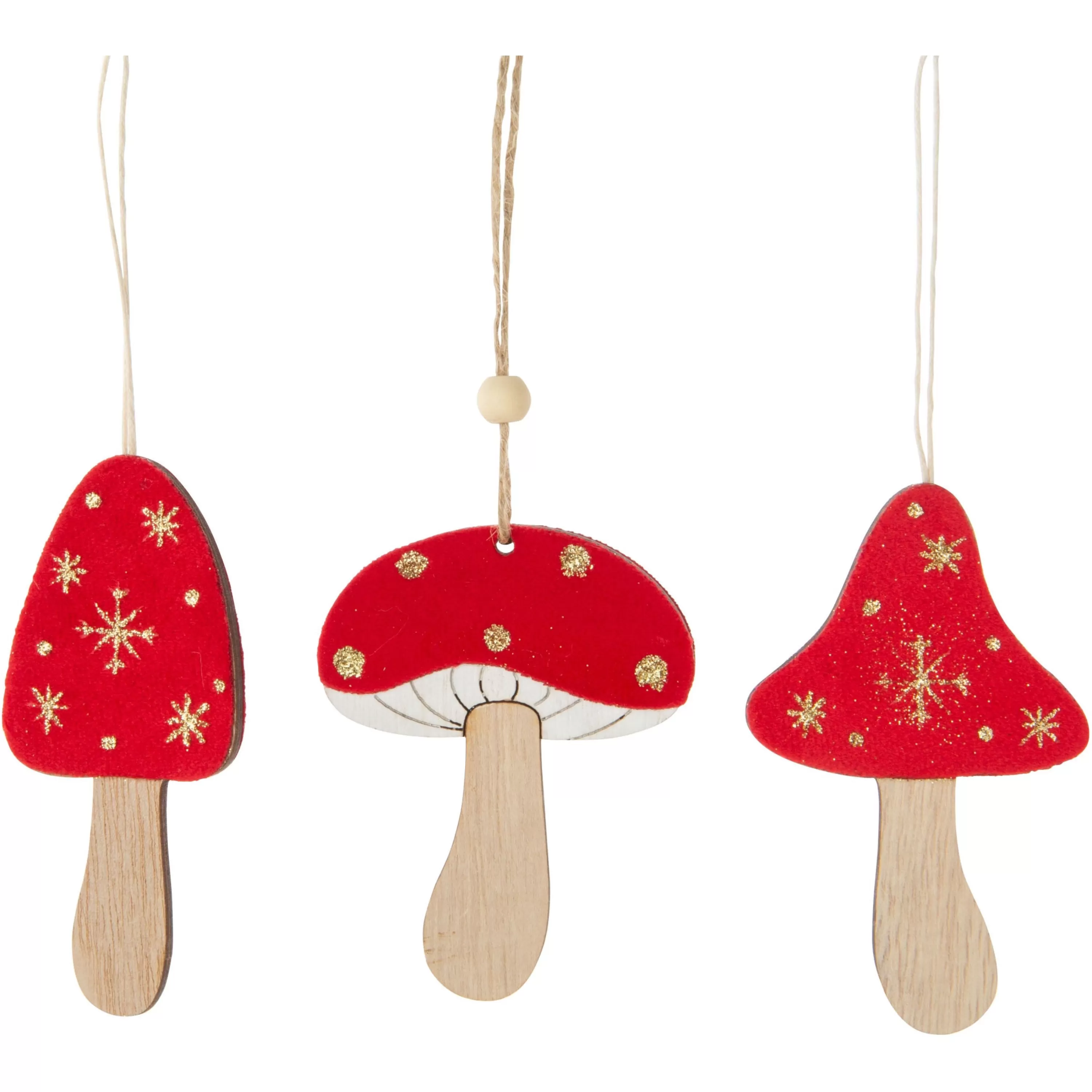 Silver Tree Wood Mushroom Ornament With Red Flocking