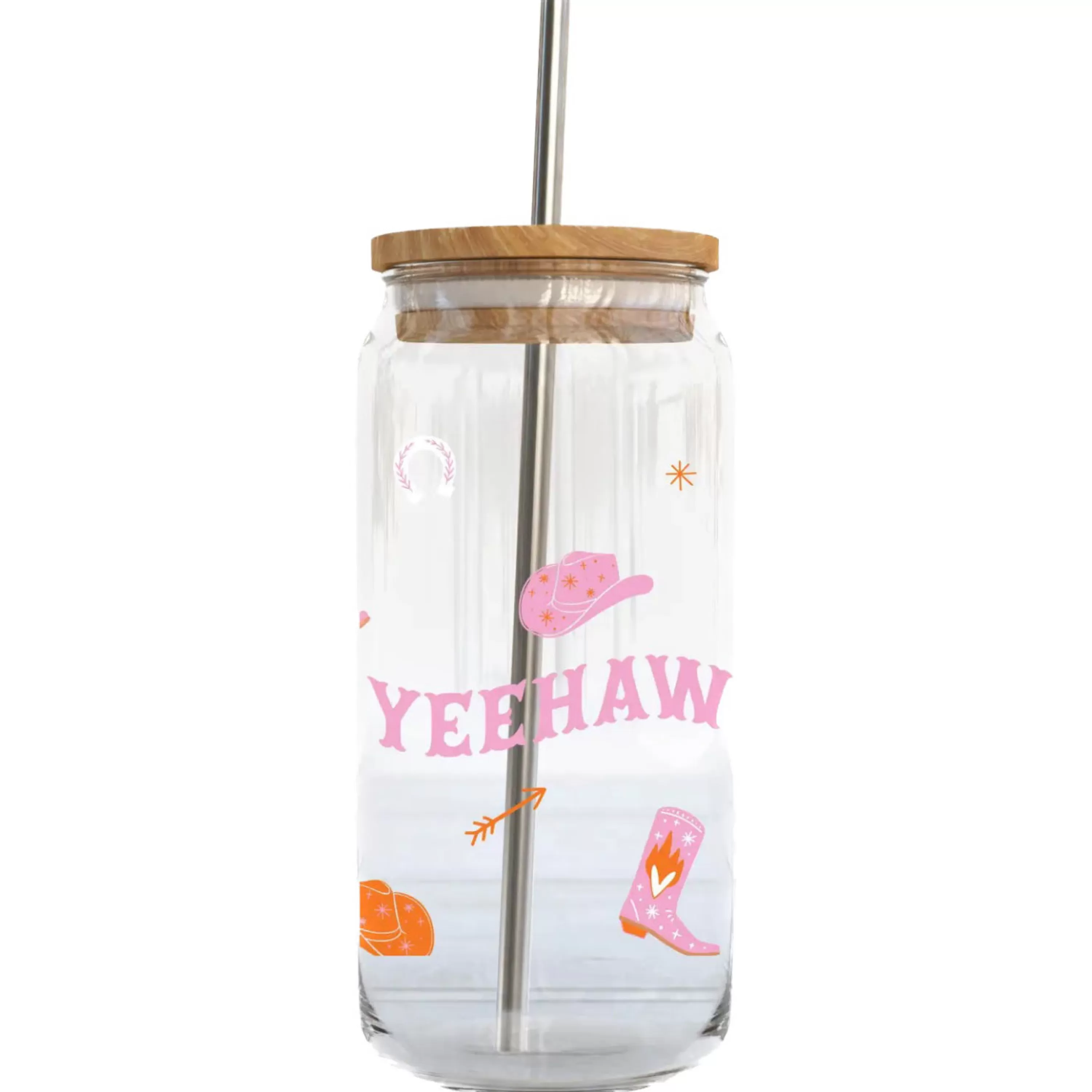 Store Fun Club Yeehaw Glass Cup With Bamboo Lid & Straw